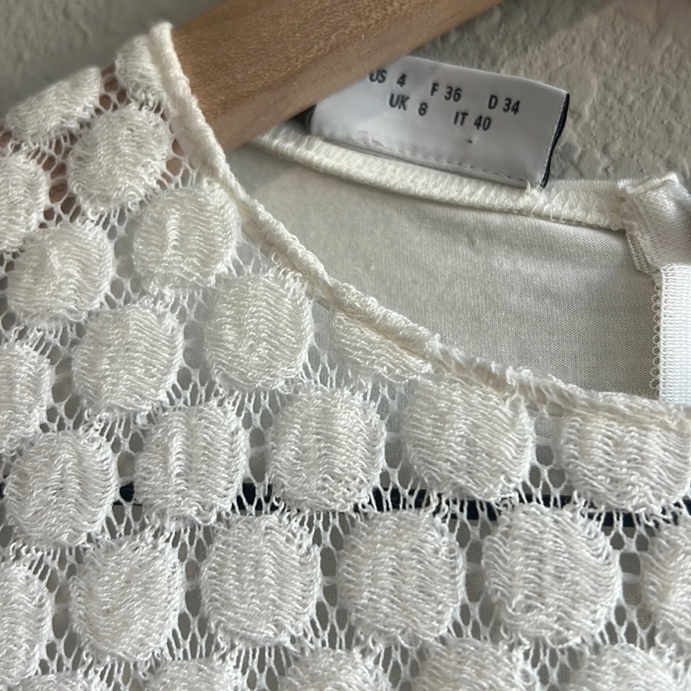 AKRIS PUNTO Cream Stretch Cotton Dot Top Size 4 - Picture 3 of 6